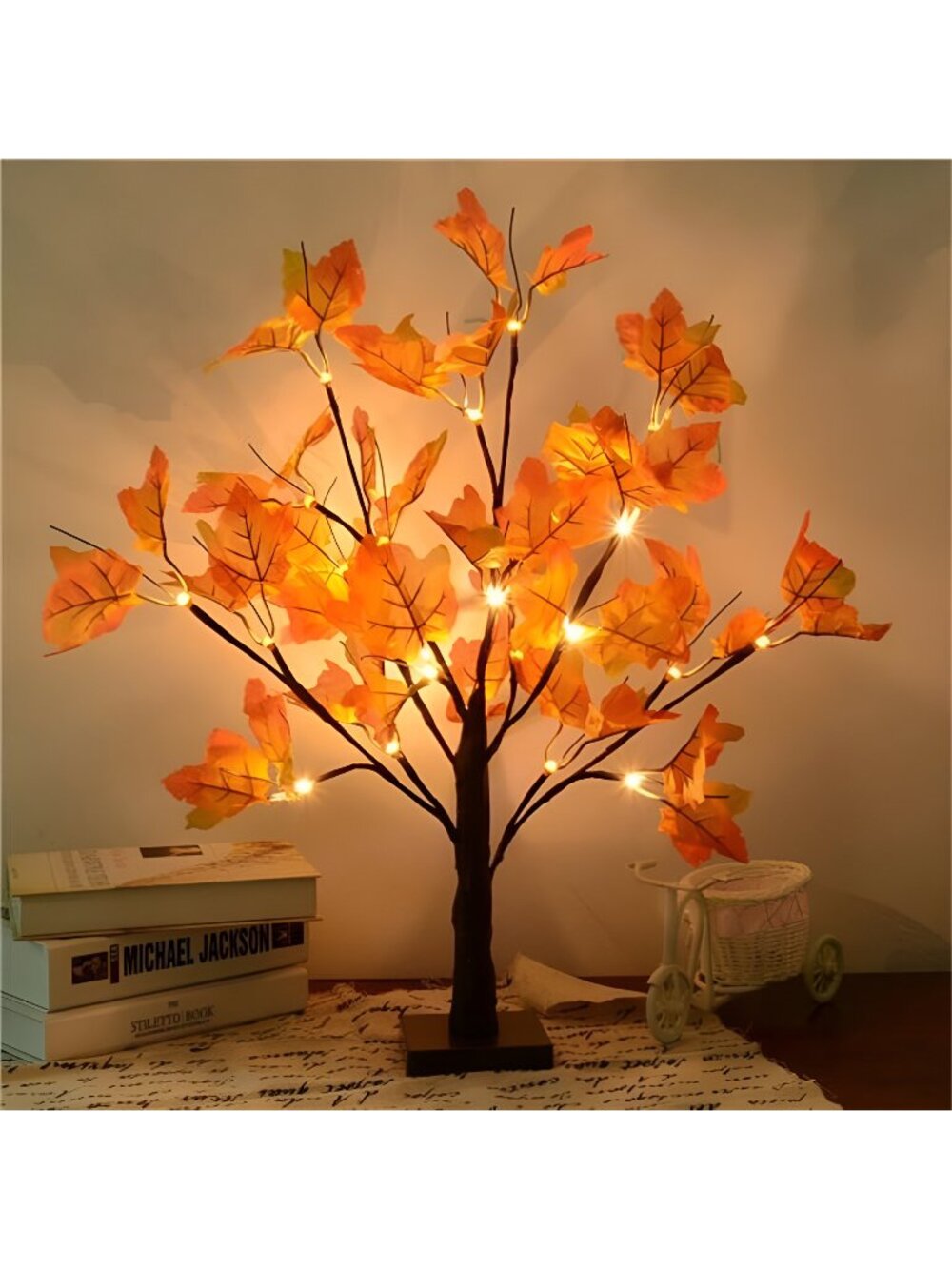 Artificial Fall Lighted Maple Tree 24 LED Thanksgiving Decorations Table Lights